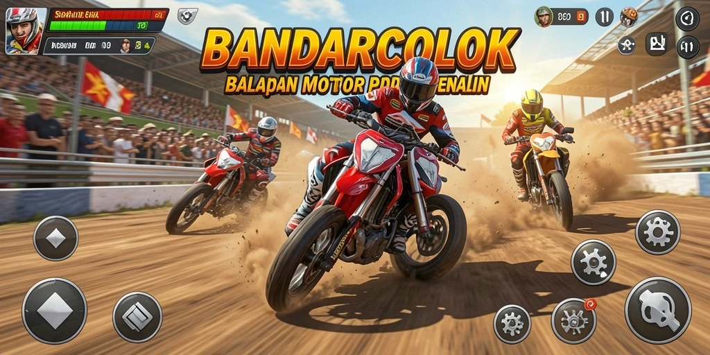 Tampilan gameplay mendebarkan dari BANDARCOLOK dengan balapan motor yang seru.