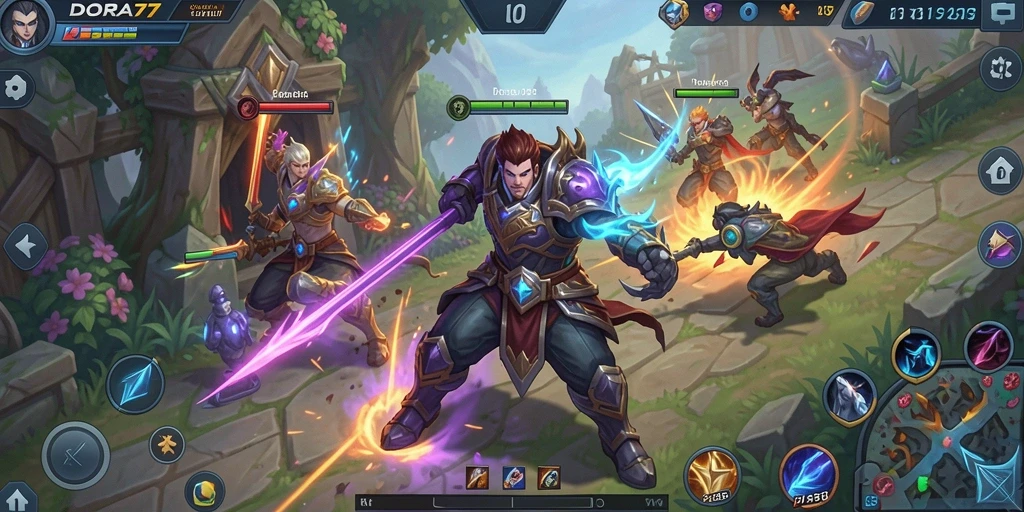 Screenshot gameplay DORA77 yang penuh aksi MOBA.