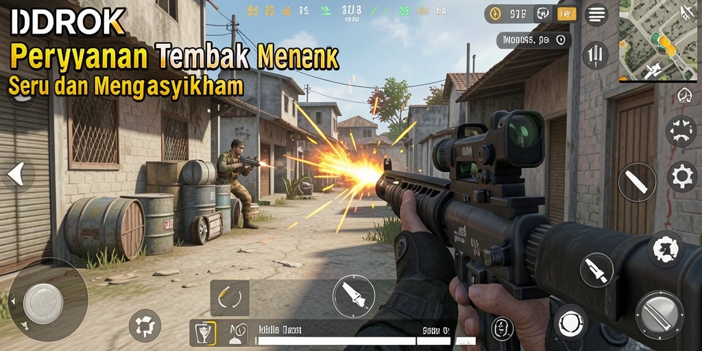 Screenshot gameplay IDROK menunjukkan aksi tembak-menembak yang seru.