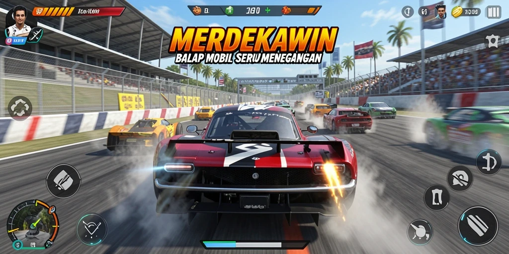 Tampilan gameplay seru dari balapan di MERDEKAWIN.